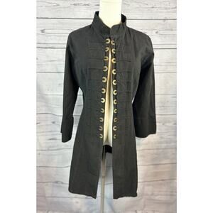 Inca Cottons Jacket Womens M Black Coin Detail Open Front Longline